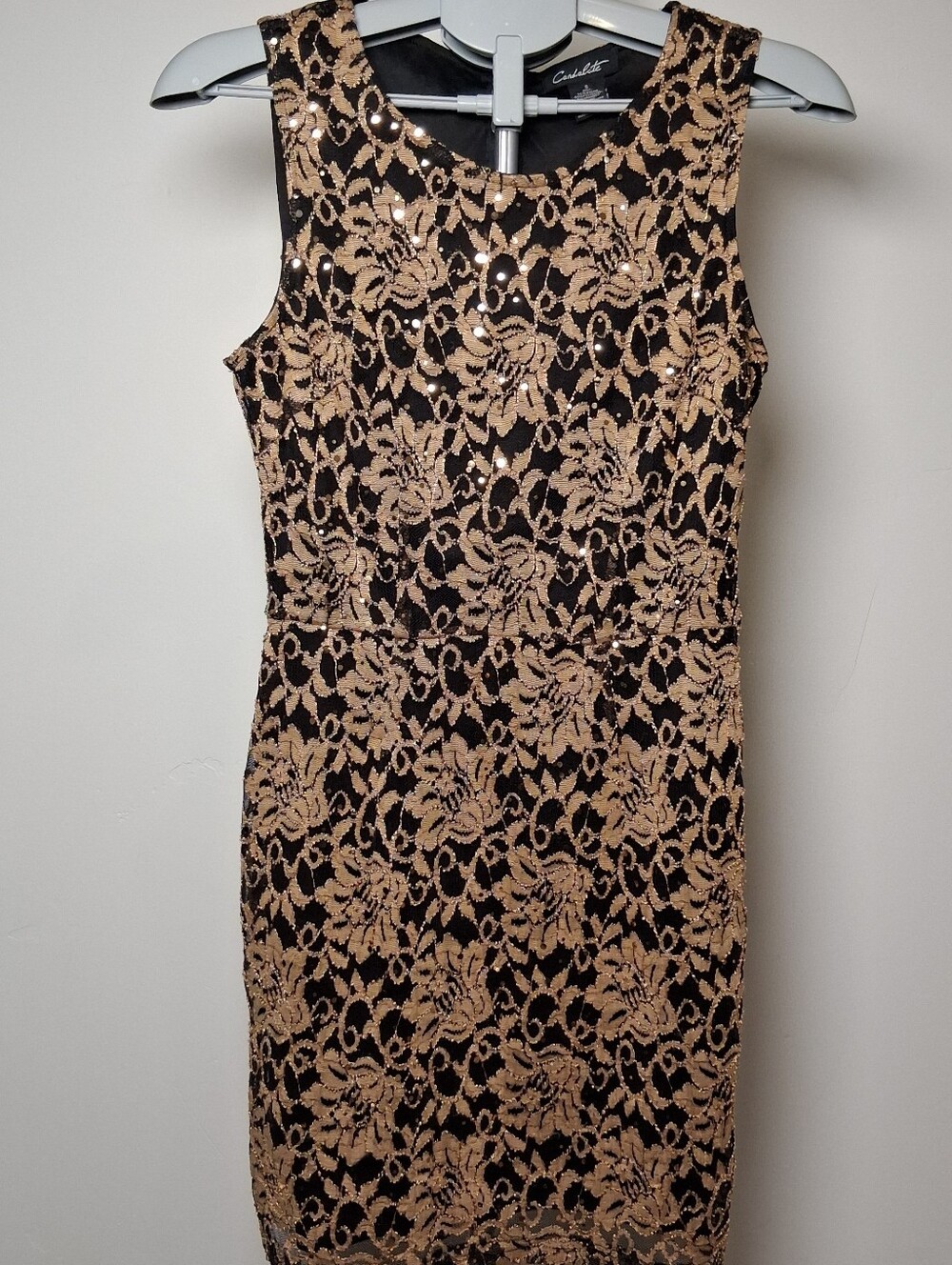 Candalite Sleeveless Formal Dress Metallic Gold & Black Floral Size S Cocktail